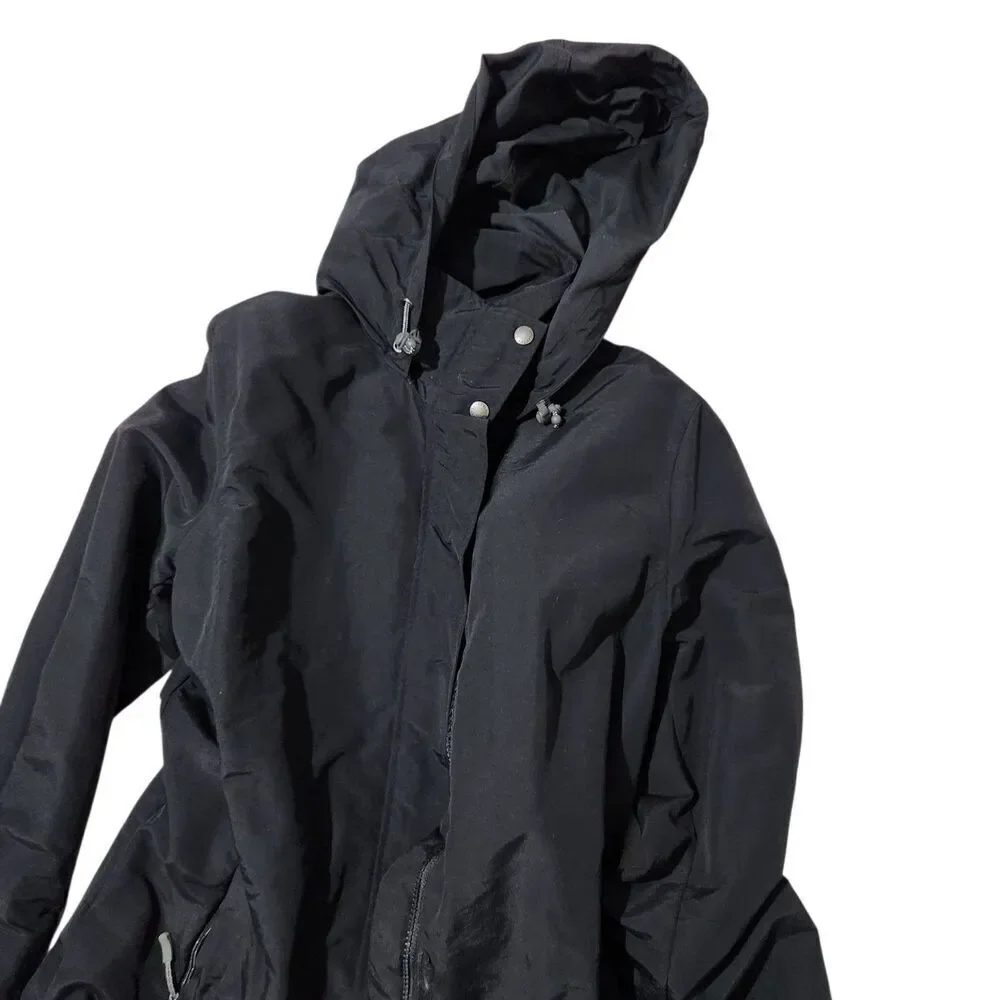 Lands Ends Windbreaker Jacket Size Medium Black Hooded Elastic Waist